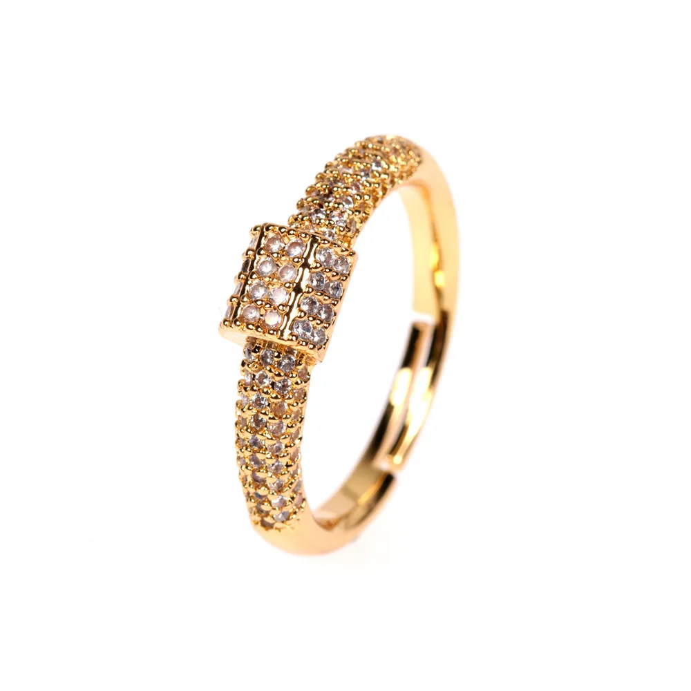 

Luxury Jewelry Full Paved Zirconia Ring Adjustable Hips Hops 18K Gold Plated Finger CZ Ring