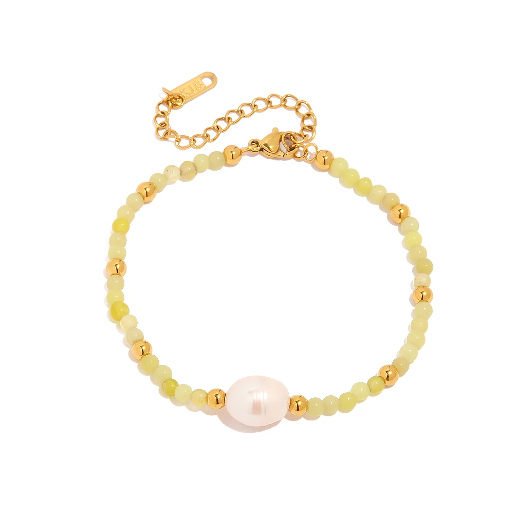 

Luxury 18K Gold Plated Stainless Steel Jewelry Gift Natural Stone Freshwater Pearl Bracelet for Women