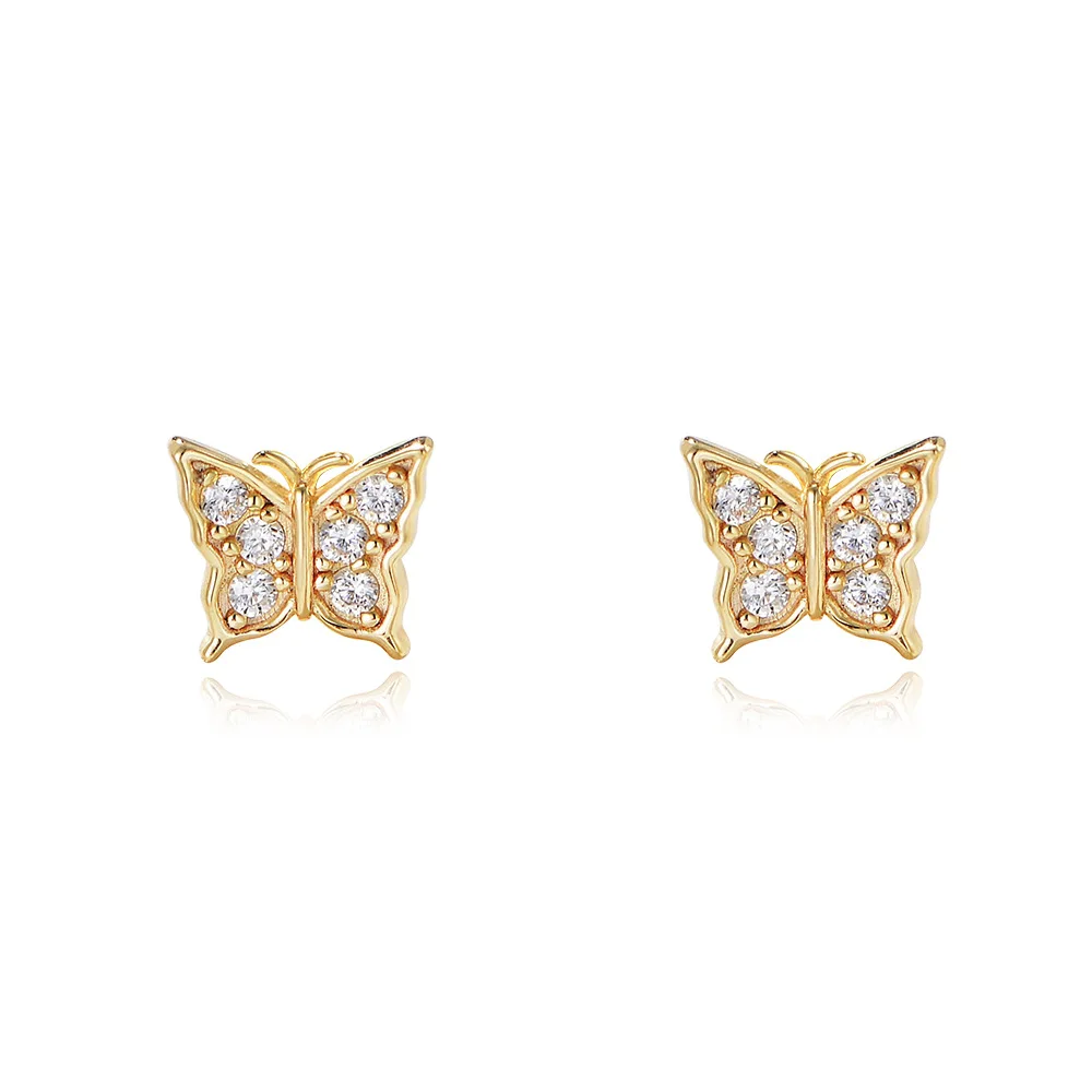 

925 sterling silver earrings cute animal butterfly zircon gold plated stud earrings for women 925 earrings