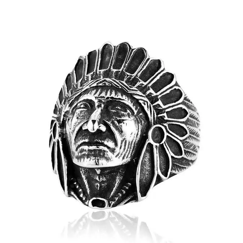 

Indian chieftain ring men's stainless steel ring personality religious retro hand jewelry wholesale foreign trade jewelry