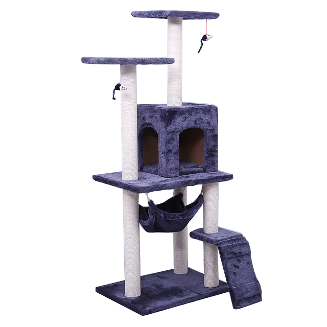 

Low MOQ Cat tree big cat maine coon kitty cat scratching post with house and hammock