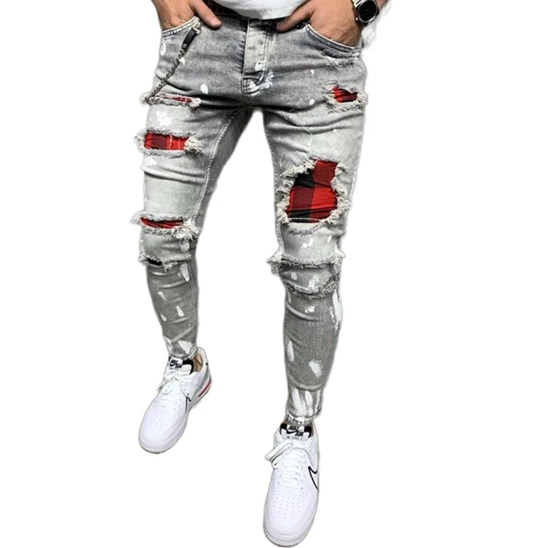 

Pantalones jeans men homme stylish latest design stretch denim skinny distressed custom patchwork jeans men trouser jeans, Customized color