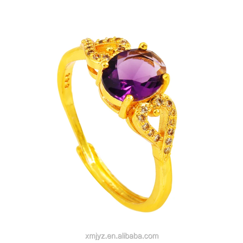 

Cross-Border New Product Diamond Inlaid Purple Gemstone Ring Female Simple And Beautiful Fashion Open Ring Factory Direct Supply