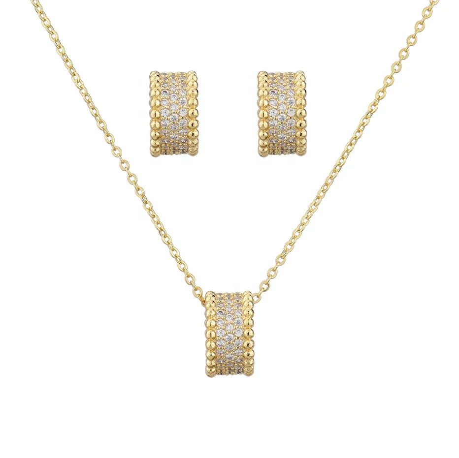 

wholesale High quality Multiple rows stone jewelry necklace set cubic zirconia 18k gold jewelry set