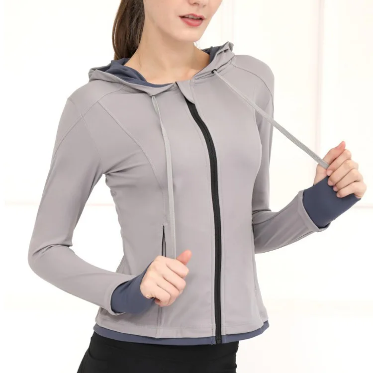 

Yoga wear fitness hoodie tight long sleeves sports jacket women breathable adults coat