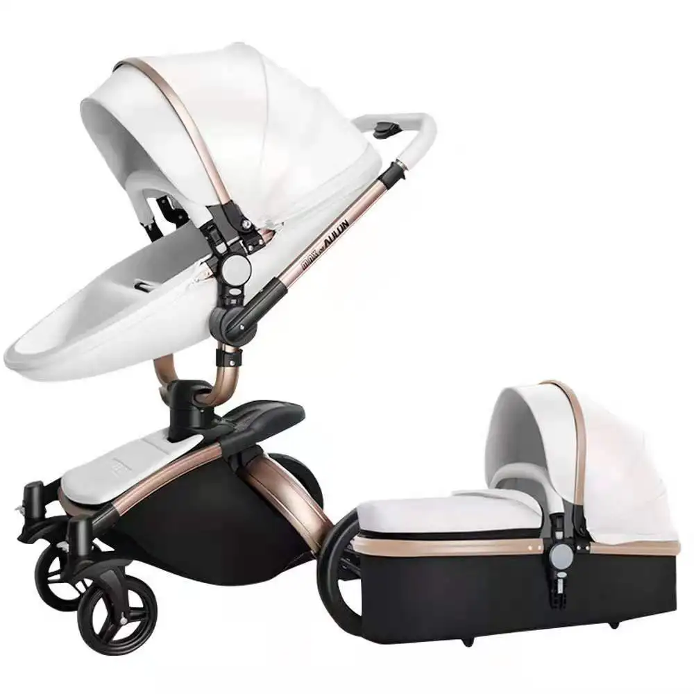 

Kids luxury babies travel system child 3 in 1 baby stroller pram and pushchairs with car seat, White, blue, black, pink, brown