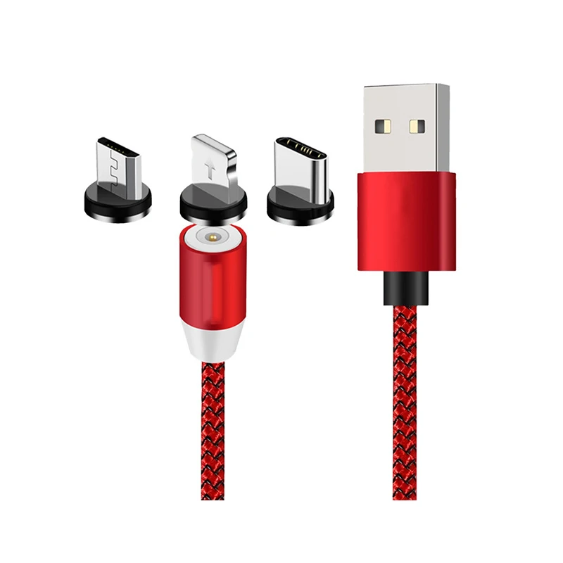 

Mobile Phone Micro Type C Data Fast Charging 360 Degree Rotation 1M 2M Cell Phone 3 In 1 LED Magnetic USB Cable, Red silver black gold