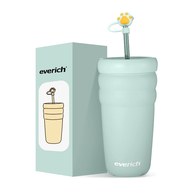 

New Everich 20oz Double Walled Stainless Steel Coffee Mug Travel Tumbler With straw