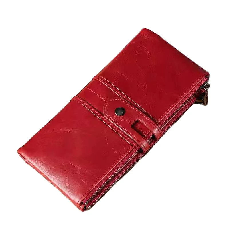 

Unique Trend Fashion New Ladies Designer Crazy Horse Genuine Leather Phone Clutch Card Holder Wallet RFID, 4 colors