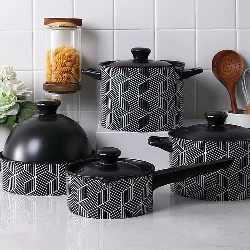 

4pc New fashion design domestic top quality non-stick ceramic soup pot custom logo milk pan pot with lid, Matt black