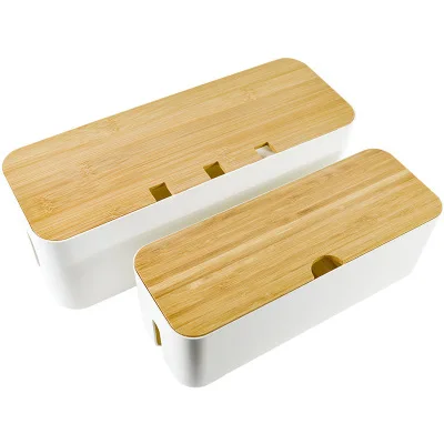

Hot sale on Amazon charging cable management box organizer black with a Bamboo Lid, White/black