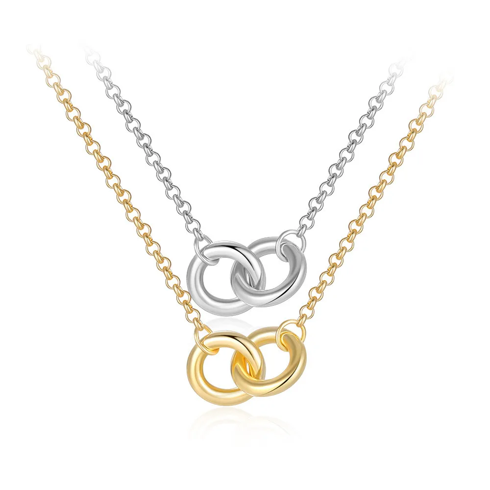 

fashion minimalist jewelry 925 sterling silver geometric circular double rings two round circle gold plated necklaces women