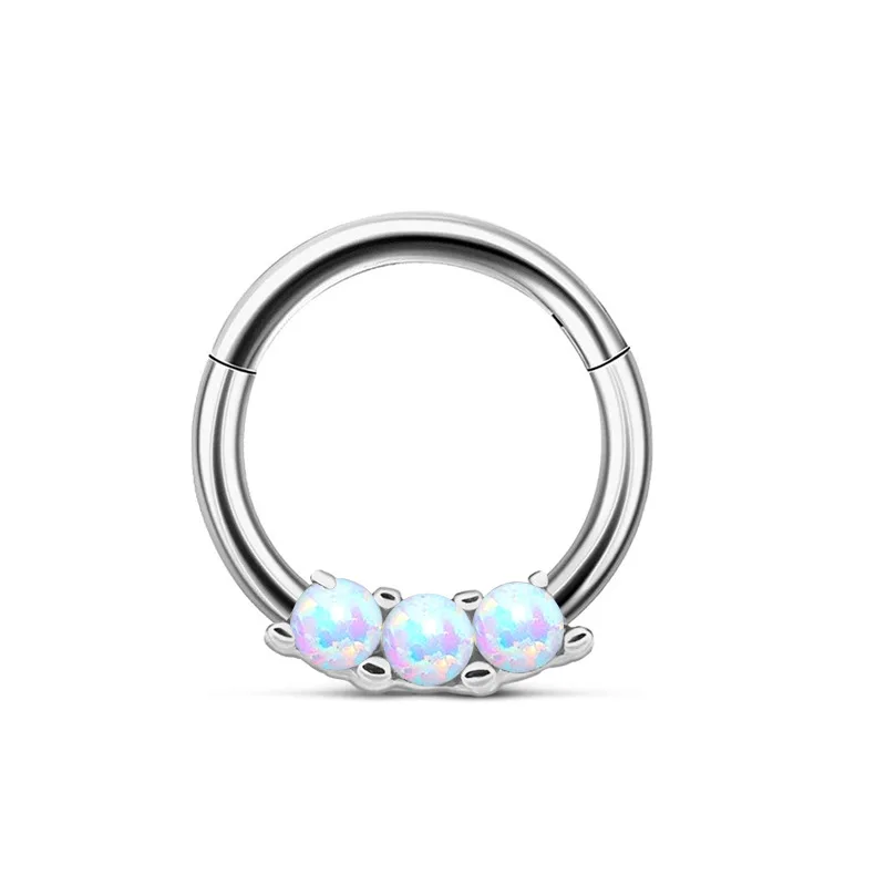 

HOVANCI Opal Stone Zircon Septum Clip Nose Piercing Rings Charming Opal Nipple Ear Piercings Earrings Fashion Body Piercing, Silver