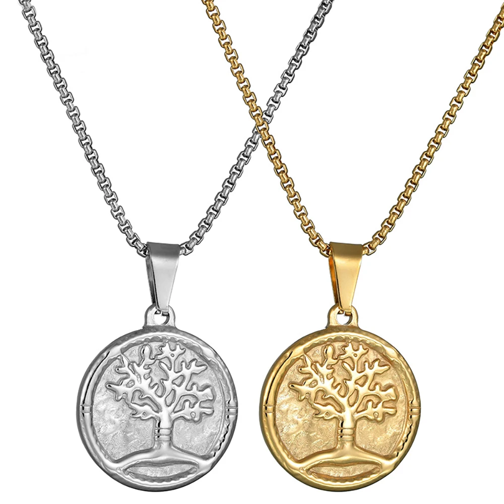 

Vintage stainless steel unisex gold plated wisdom tree of life necklace men, Golden, steel color