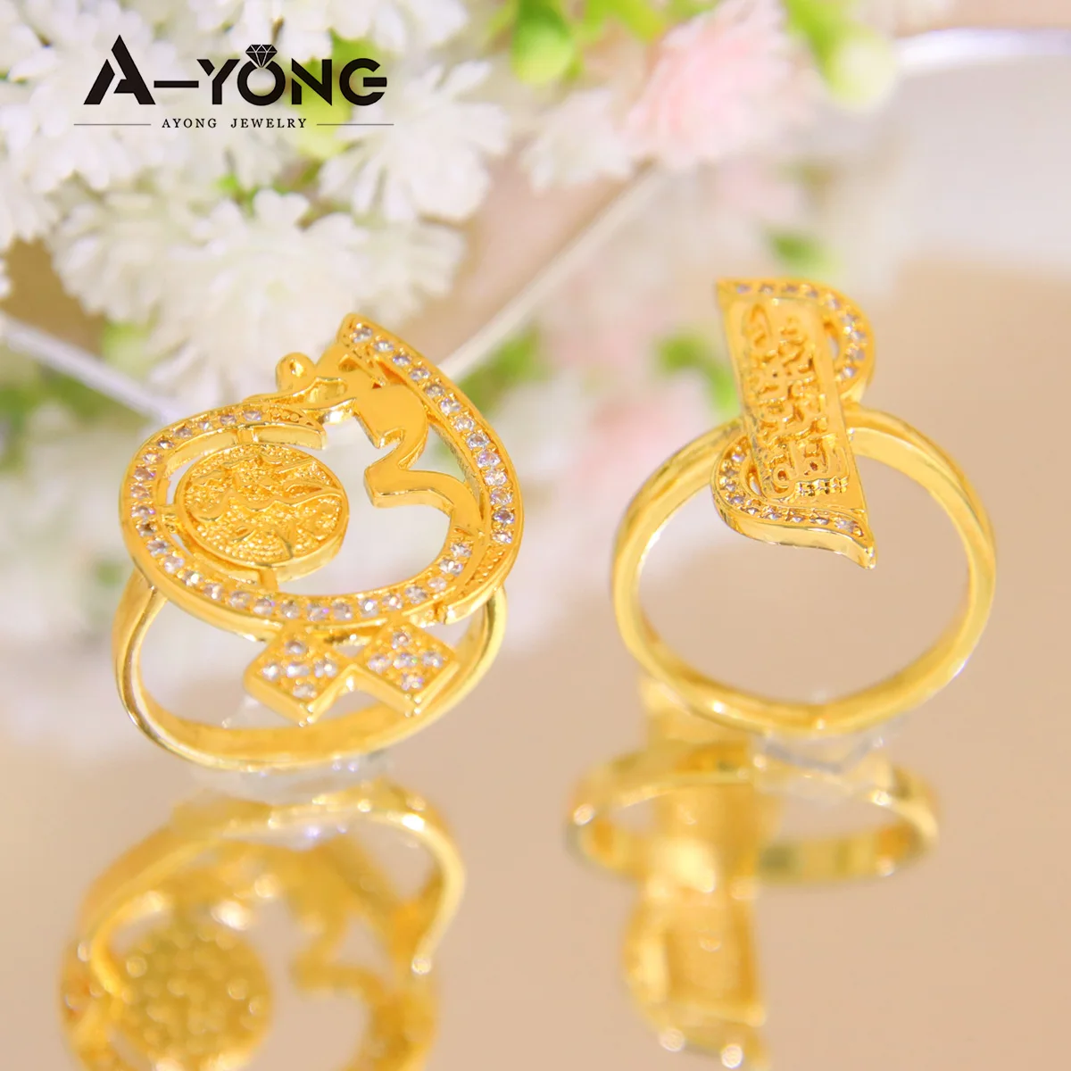 

Factory Prices Wholesale Zircon Inlaid Gold Plated Rings Women Arabic Letter Ring