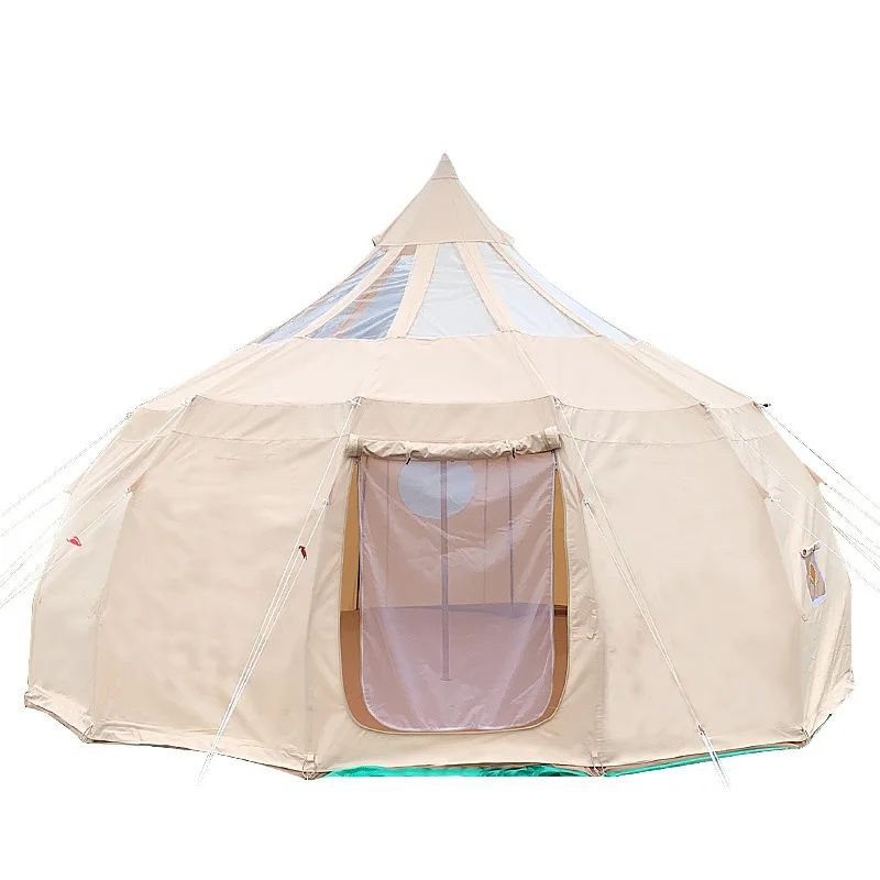 

Camping Family Outdoor Water Drop Canvas Tents Glamping Luxury Hotel 5m Cotton Khaki Fabric Oxford Dome Glamping Tent, Customized color