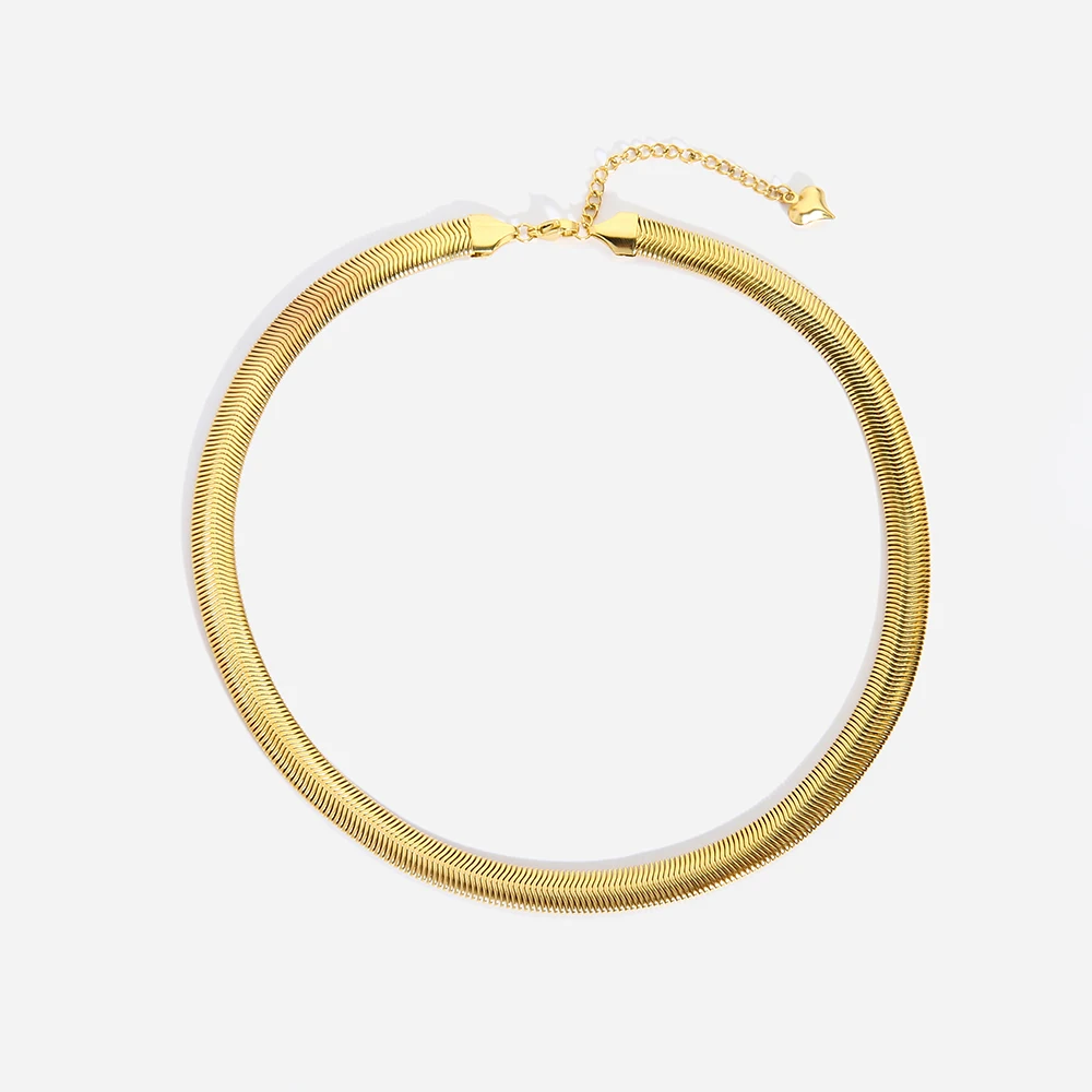 8mm Chunky IP 18K Gold Plated Stainless Steel Choker Necklace Soft Herringbone Snake Chain Necklace for Women