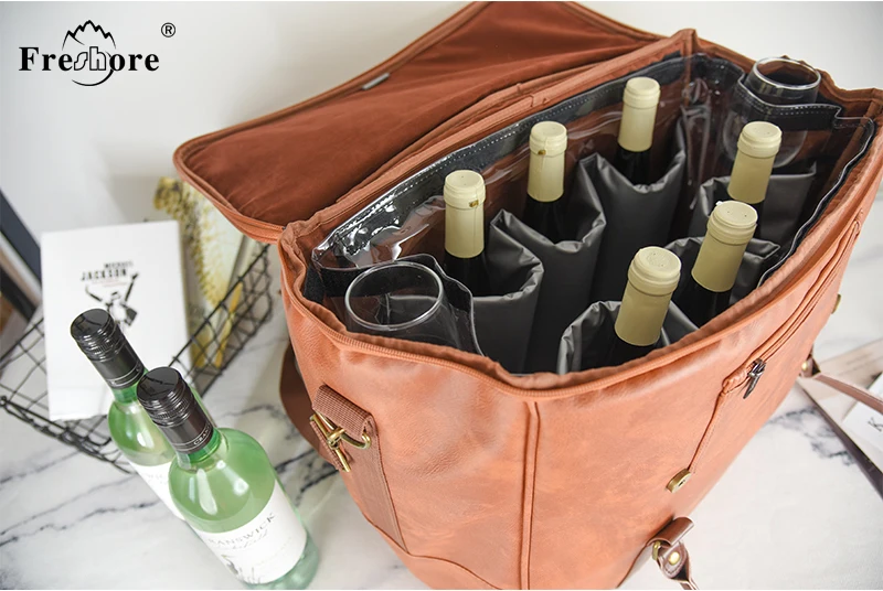 Pu Leather Wine Carrier Tote Insulated 6 Bottle Carrying Bag,Thick Epe ...