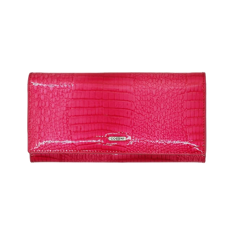 

Ready To Ship Embossing Glitter 100% Genuine Leather Magnet Closure Zipper Long Women Wallet, Blue/red