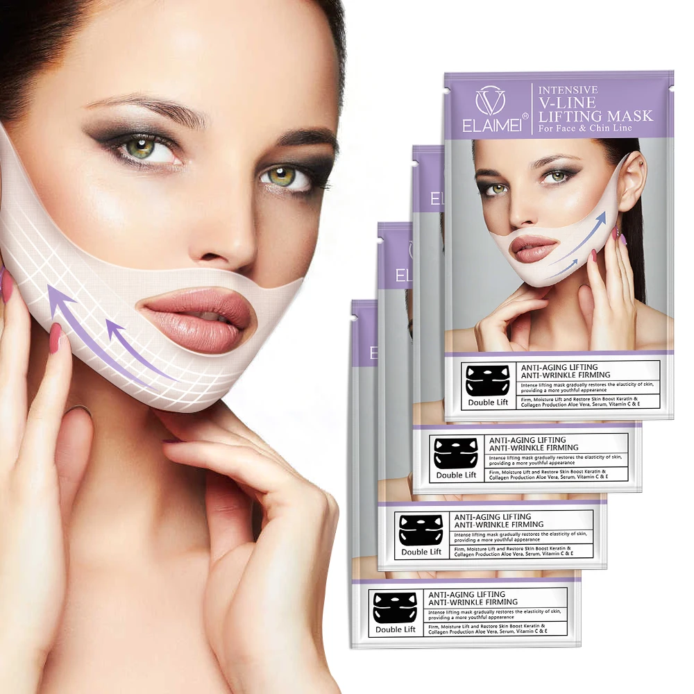 

ELAIMEI Wholesale Whitening V Lifting Chin Up Slimming Mask Firming Tightening V Line Cosmetic Facial Mask(4pcs)