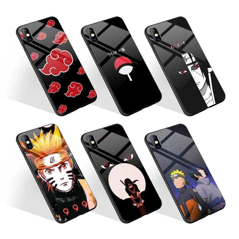 Tempered Glass Tpu Pc Anime Naruto Print Shiny Phone Case For Iphone 7