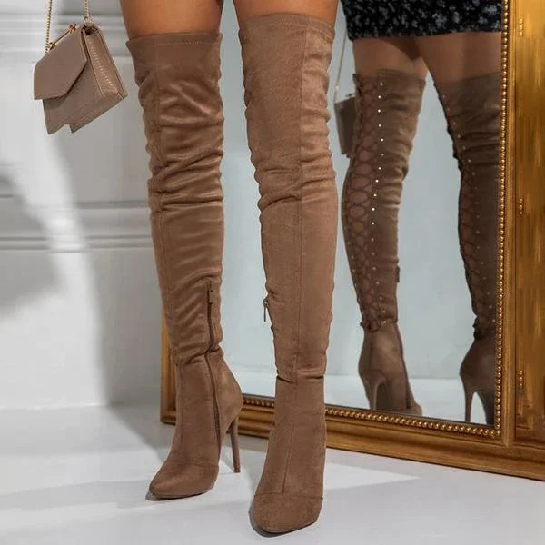 

Big Size 45 Skintight Sexy Back Lace Up Pointed Toe Women Over Knee High Boots Side Half-zip Women High Thin Heel Long Booties, Red,black,brown,khaki