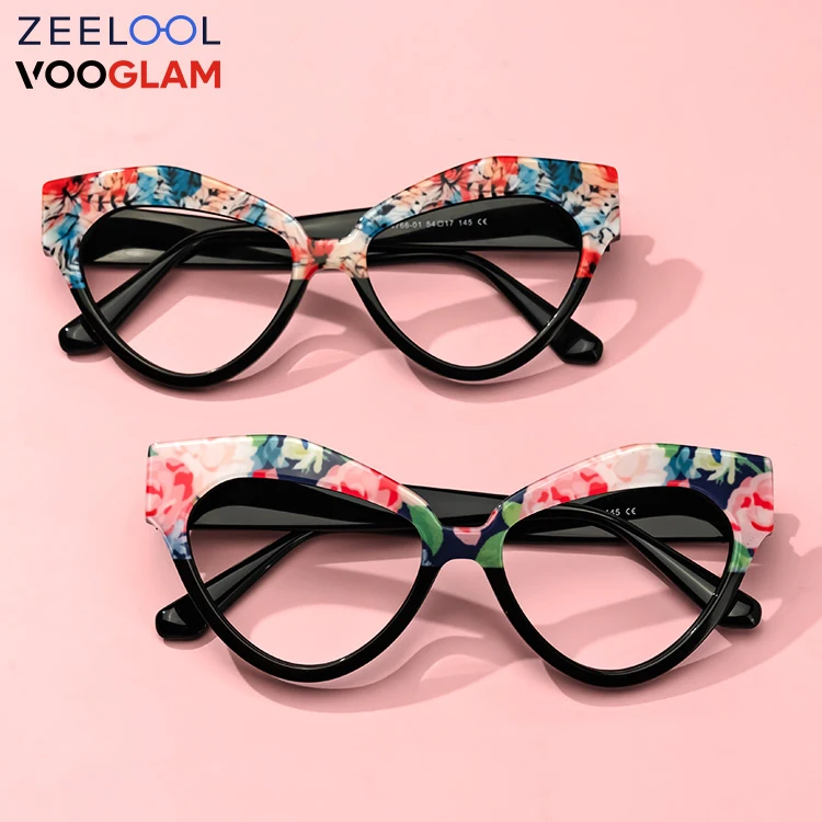 

Zeelool Vooglam stylish new in wholesale floral multi color cateye frames optical eyeglasses acetate spectacle frames eyeglasses
