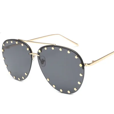 

fashion luxury designer sun shades unisex trendy rimless eyewear classic ocean color rivet pilot sunglasses