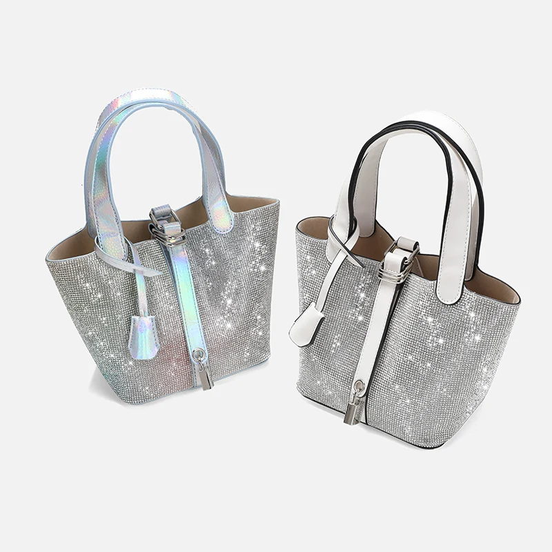 

Designer Bucket Bag Rhinestone Leather Tote Bag Evening Handbag Diamond Purses and Handbags Cross Body Bags, Picture color