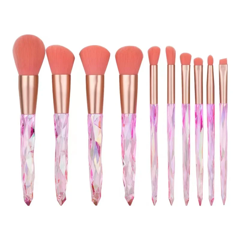 

Colorful Diamond Handle Bling Makeup Brushes 10pcs Cosmetic Tools Packaging Professional Makeup Brush Set