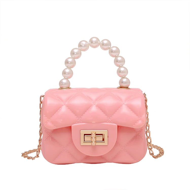 

MI014 Wholesale woman silicone mini chain ladies bags pearl candy kids small jelly purses and handbags