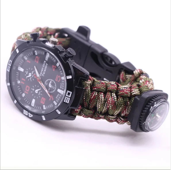 

Camping Tacticlal Emergency Tool Outdoor Bracelet Survival Watch with Fire Starter