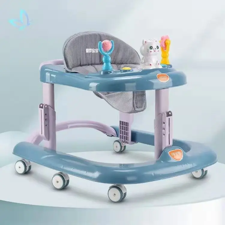 

factory wholesale cheap price baby learn walking multi-function plastic swivel rubber wheel best walkers for babies, Pink, blue