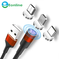 

EONLINE 3 in 1 Round Magnetic Data Cable 360 Degree Blind Suction 8-PIN for Android Type-c Nylon Braided Magnetic Charging Cable