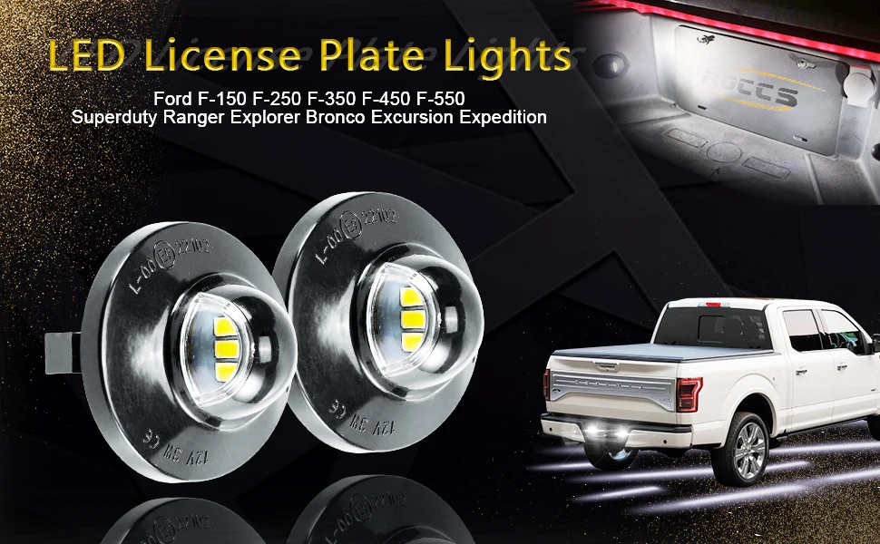 LED License Plate Light Lamp Assembly Replacement For Ford F-150 F-250 F-350 F-450 F-550 Superduty Ranger Explorer Bronco Excurs