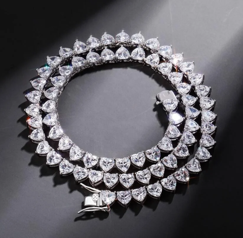 

Ice Out 6mm Heart Shape Tennis Necklace Gold Plated Cubic Zirconia Bracelet For Christmas New Year Birthday Gift Love Jewelry