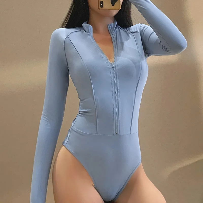 

2021 New Sexy Lady Long Sleeve Solid Bodycon Jumpsuit One Piece Bodysuits For Women, Brown, black, blue