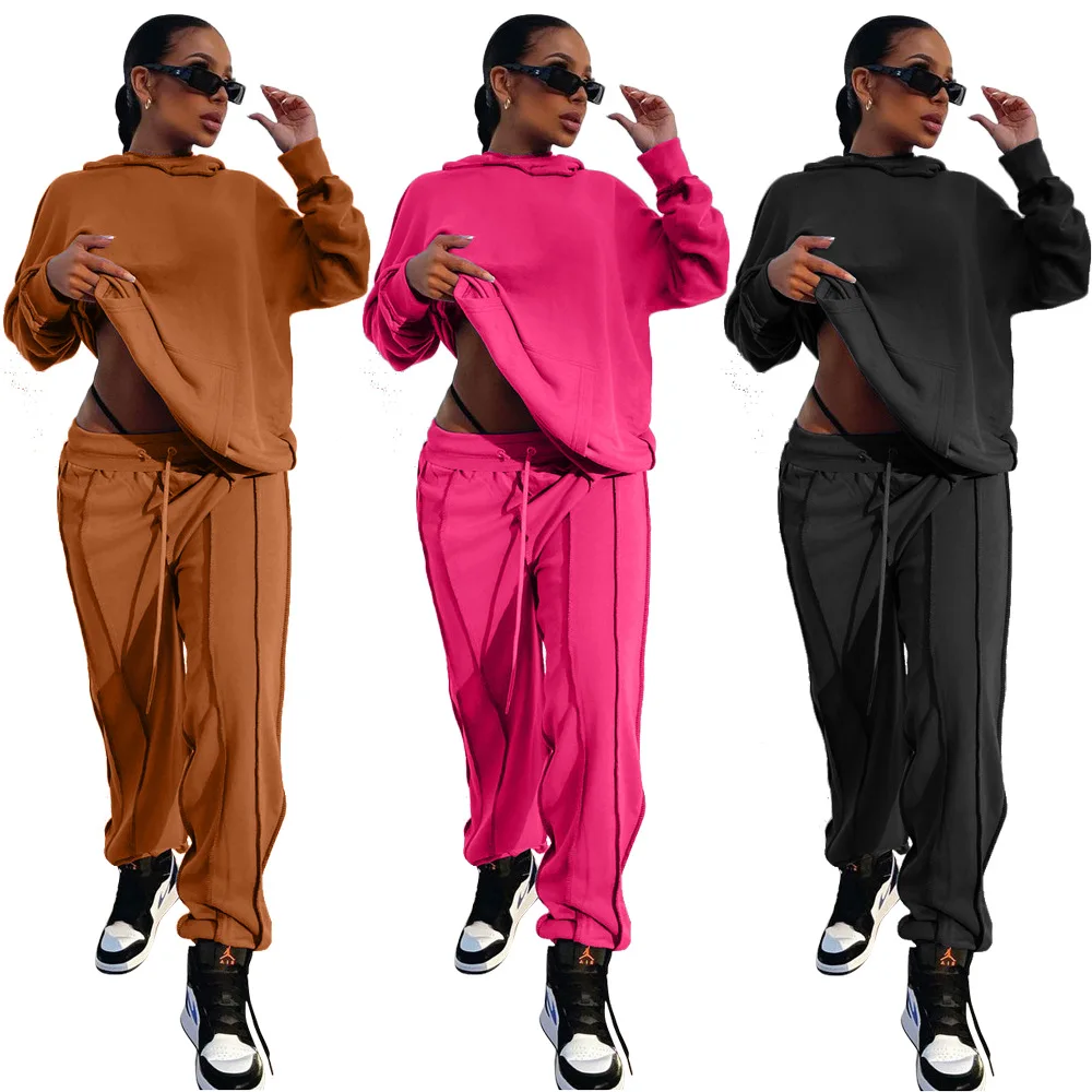 

2021 Fall Winter Long Pants Women Set Two Pieces Lounge Wear Casual Women Hoodies Sweatshirt 2 Piece Pants Set Track Suit