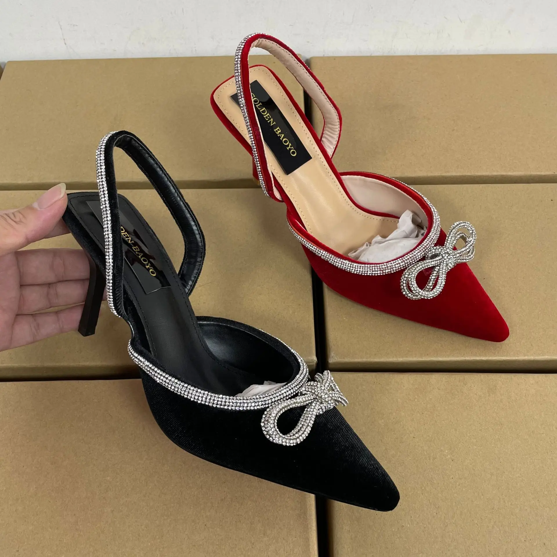 

Women's Strap bow high heels rhinestone fashion high heel sandals stiletto high heel, Red/black