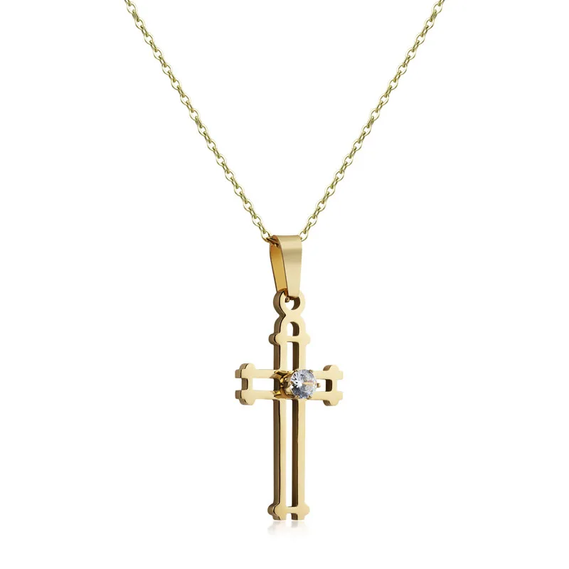 

CFP50056 Best Selling Charm Acero Inoxidable Joyeria Cross Zircon Pendant Necklace Gold Jewelry for women