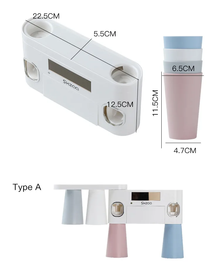 
UV Sterilization Wall Mount Toothbrush Holder Automatic Toothpaste Dispenser With Storage Rack 