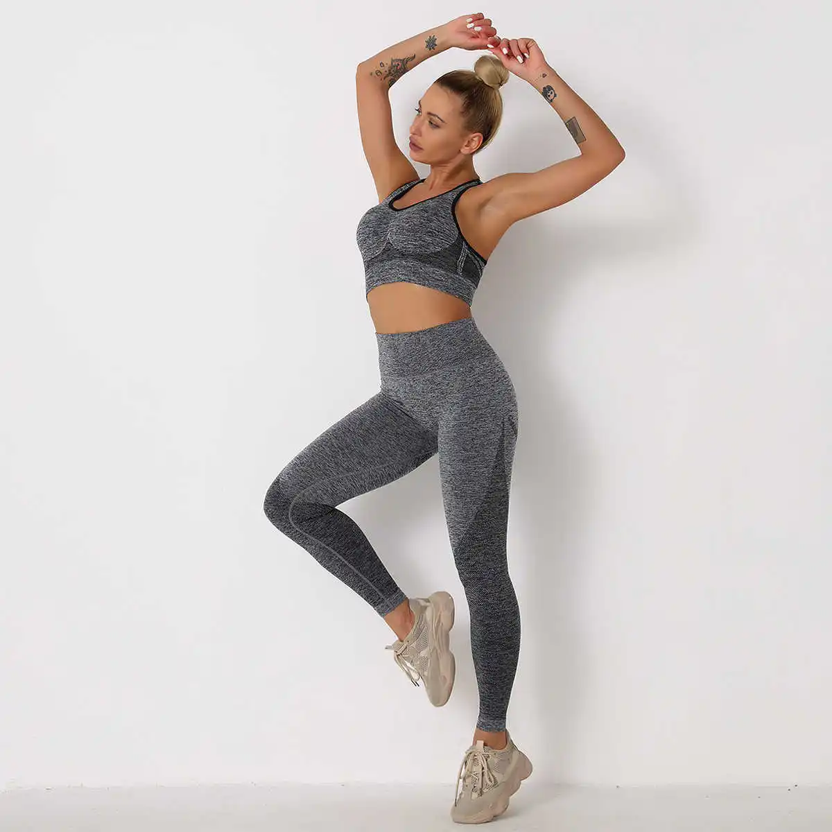 

Beagmg new season scrunch butt leggings high waisted leggings high elastic hip lift seamless yoga set BK614