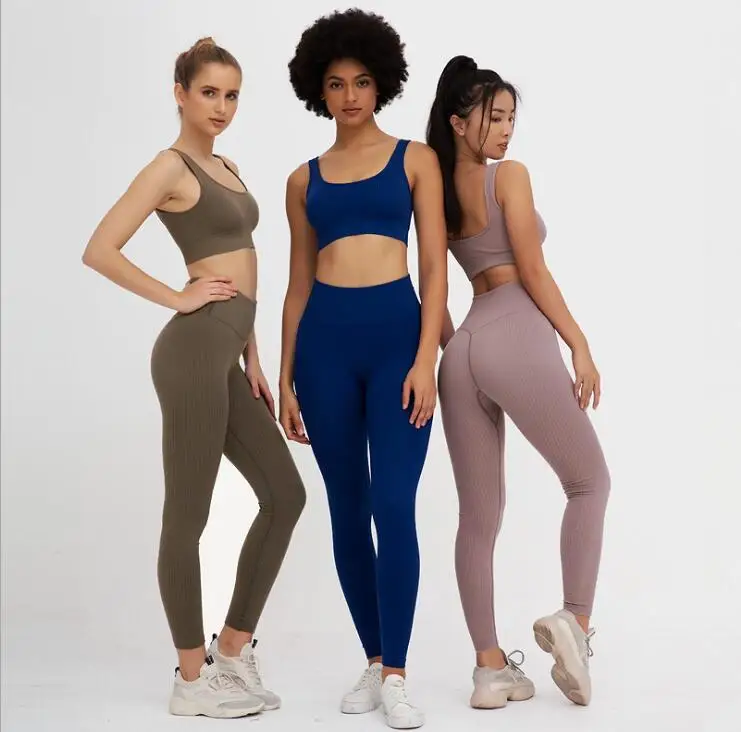 

Sexy Sports Suits Seamless Yoga Set Women Fitness Clothing Sportswear Woman Gym Leggings Padded Push Up Strappy Sports Bra