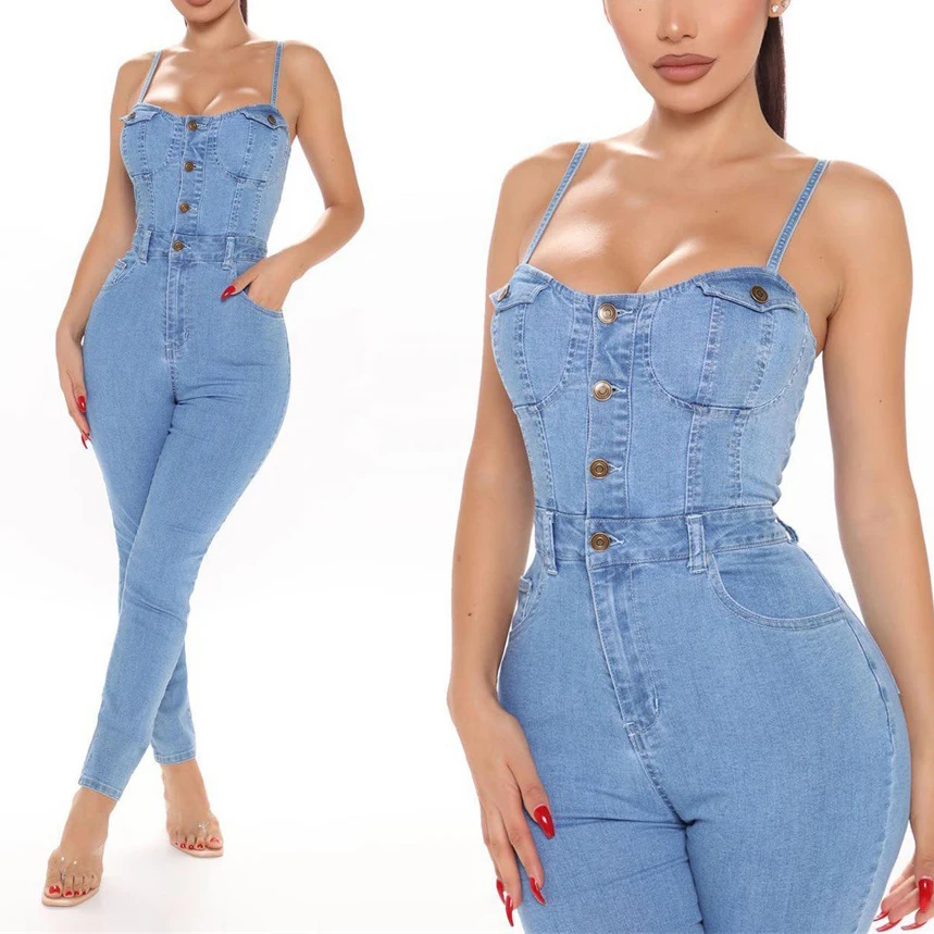 

FS2180D Fashion Women long sleeve casual jean Jumpsuit