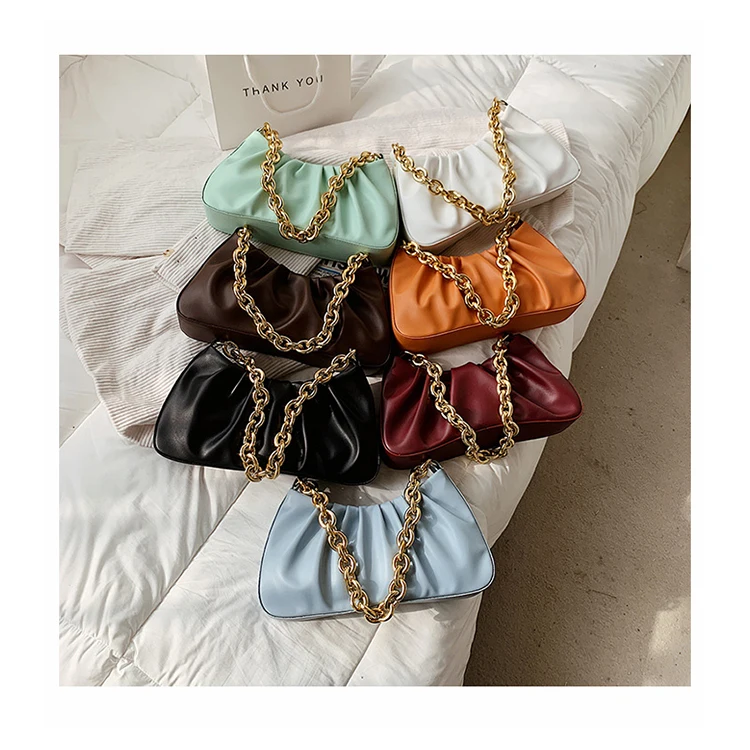 

Designer Ruched Dumpling Shoulder Armpit Bags Chains Wrinkled Underarm Purses 2021 Ladies Tote Purses Luxury Handbags For Women