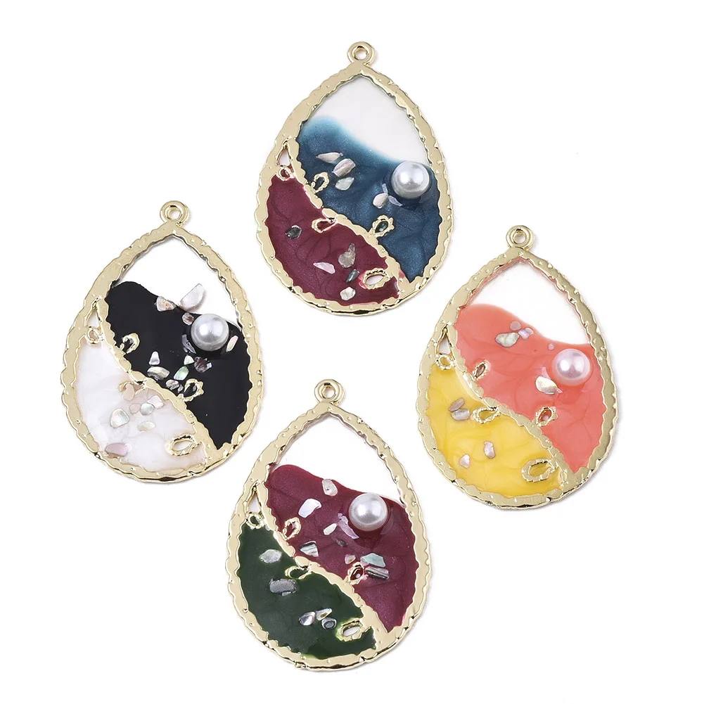 

PandaHall Teardrop Light Gold Plated Alloy Open Back Bezel Epoxy Resin Pendants