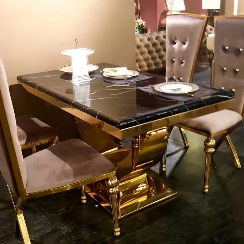 Stainless Steel Dinning Table Set Dining Base Chairs Marble Modern New