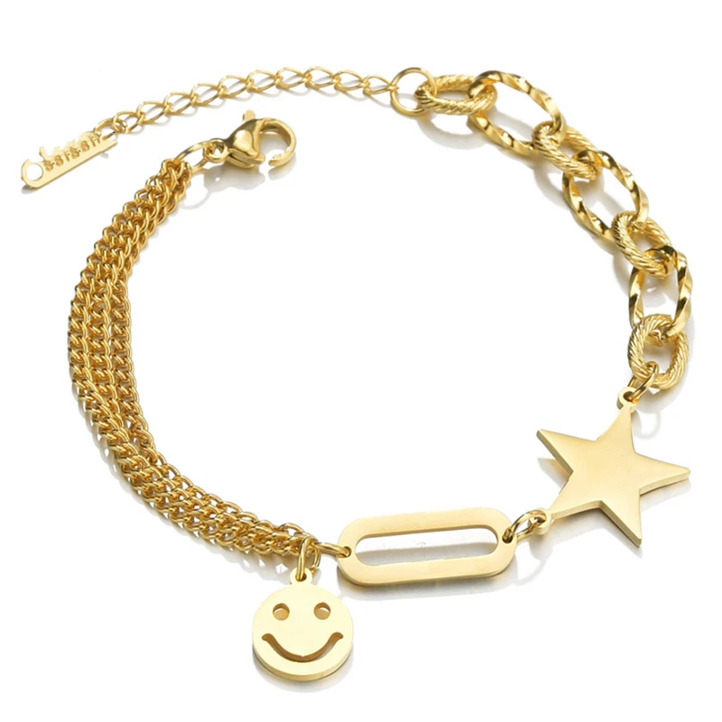 

Simple Ins Fashion Gold Smiley Face Bracelet Women Accessories Hip Pop Star Stainless Steel Bracelet Jewelry