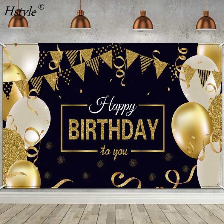 

Happy Birthday Backdrop Banner Sign Poster Birthday Anniversary Party for Men Women Extra Large Black and Gold Eco-friendly