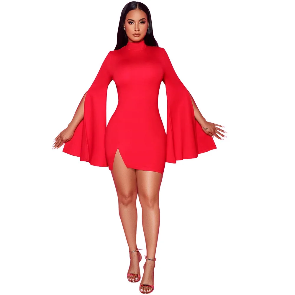 

2020 New Arrival High Quality Women o neck Long sleeve black bodycon midi ladies casual dresses